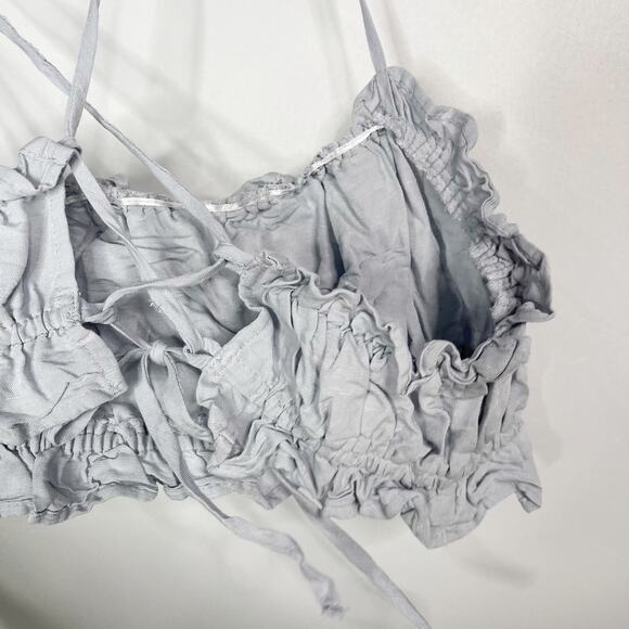 H&M Womens Small Light Blue Grey Camisole Crop Top Tank Ruffled Open Back Woven - Picture 7 of 8